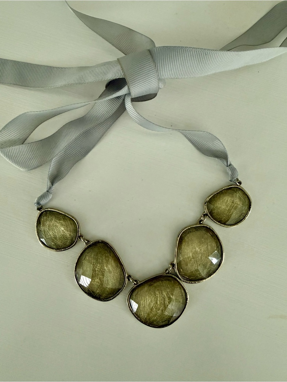 Olive Green Statement Ribbon Necklace